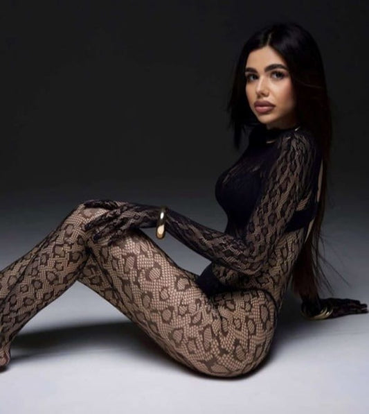 Leopar Desen Vücut Çorabı