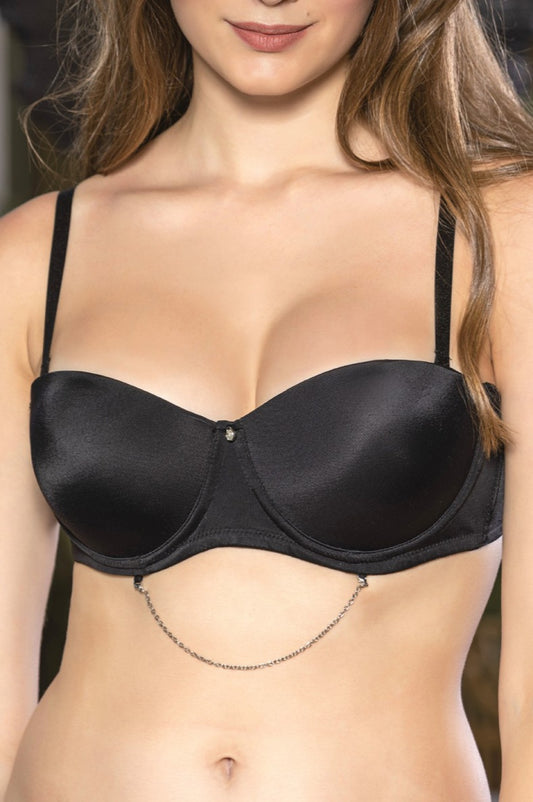 Siyah Zincir Detaylı Askısı Çıkarılabilir Push-Up Sütyen, Kadın İç Giyim