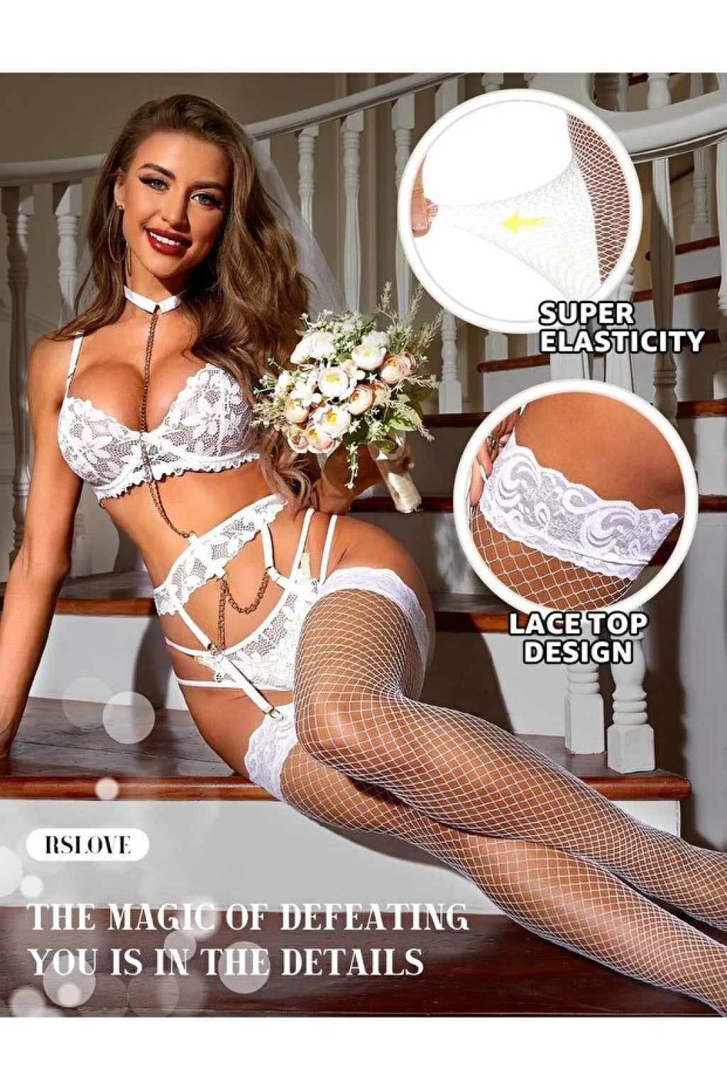 Kadın Beyaz File Silikonlu Jartiyer Çorabı