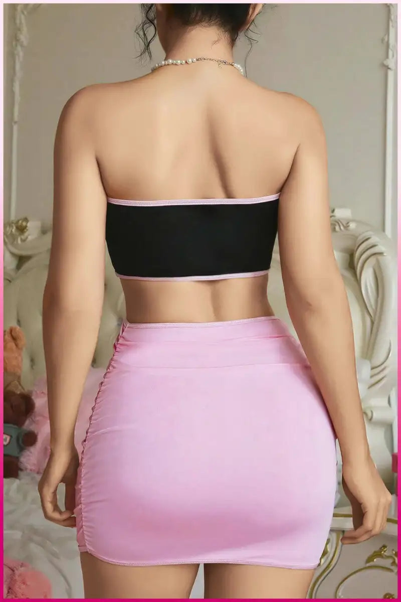 Kadın Pembe Fiyonklu Etekli Seksi Kostüm