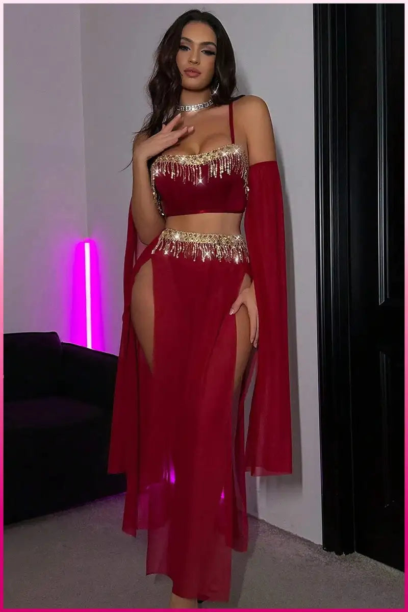 Bordo Pul Aksesuarlı Tül Etekli Kadın Seksi Gecelik