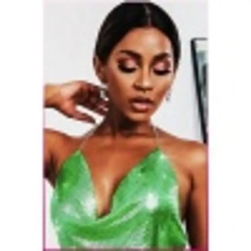 Kristal Yeşil Taşlı Parlak Crop & Bluz Kolsuz Kayık Yaka Parti Plaj Büstiyer