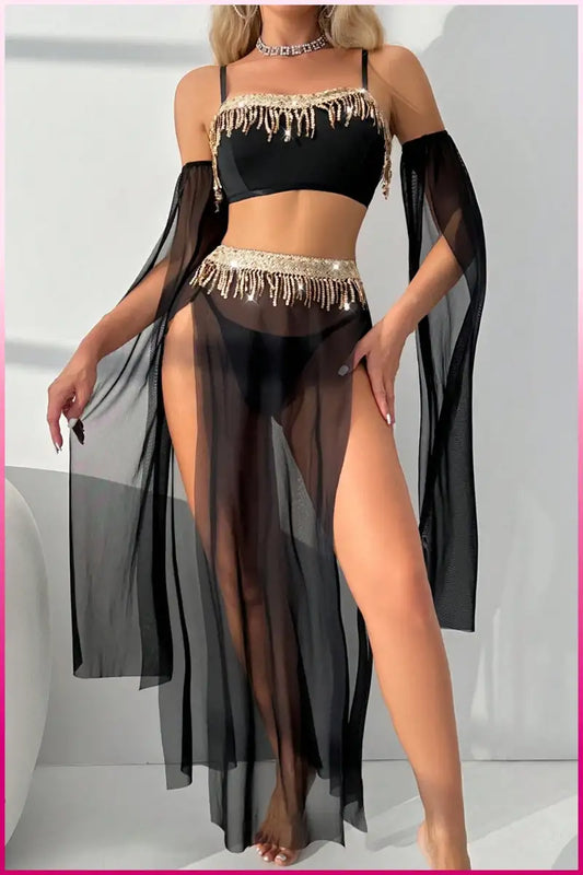 Siyah Pul Aksesuarlı Tül Etekli Kadın Seksi Gecelik