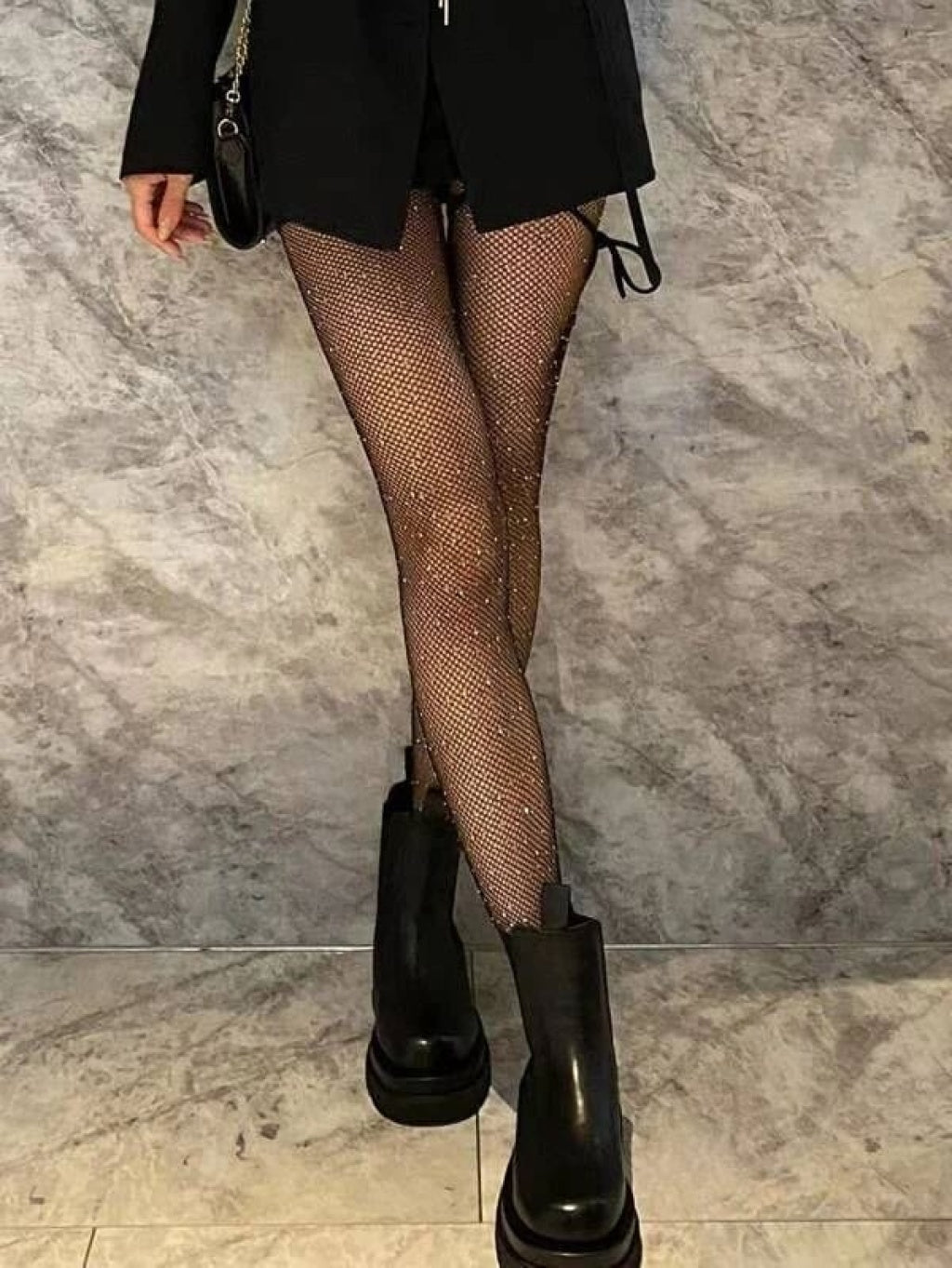 Siyah File Taşlı Çorap