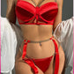 Kırmızı Merdiven Zincirli Göğüs Balenli Kadın Seksi Jartiyer Takım