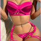Fuşya Merdiven Zincirli Göğüs Balenli Kadın Seksi Jartiyer Takım
