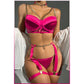 Fuşya Merdiven Zincirli Göğüs Balenli Kadın Seksi Jartiyer Takım