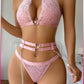 Pembe Dantelli Kalp Detaylı Zincirli Seksi İç Giyim Seti