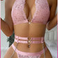 Pembe Dantelli Kalp Detaylı Zincirli Seksi İç Giyim Seti