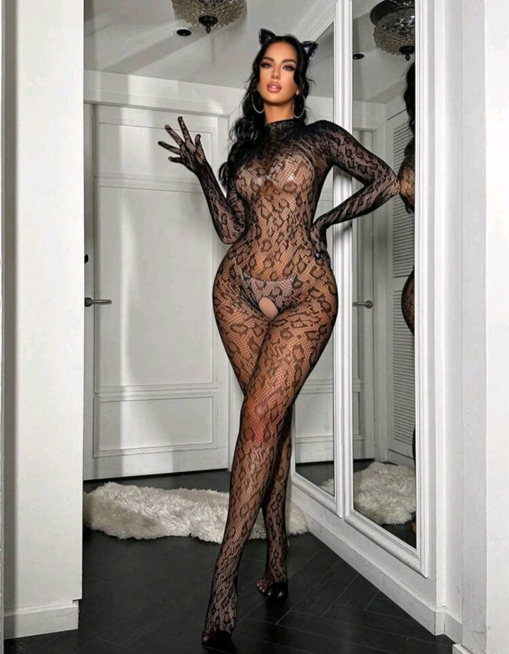 Leopar Desen Vücut Çorabı