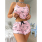 Kadın Siyah  Fiyonklu Şortlu Takım Mini Pembe Rahat