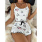 Beyaz Kalp Desen Detaylı 2Lİ Pijama Takımı