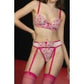 Pembe Dantel Jartiyerli 4’lü Fantazi İç Giyim Takımı, Transparan Ayarlanabilir Askılı,Kadın İç Giyim