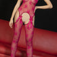 Pembe Dantel Transparan Tulum,Seksi Vücut Çorabı,Transparan Kasık Detaylı Bodystocking