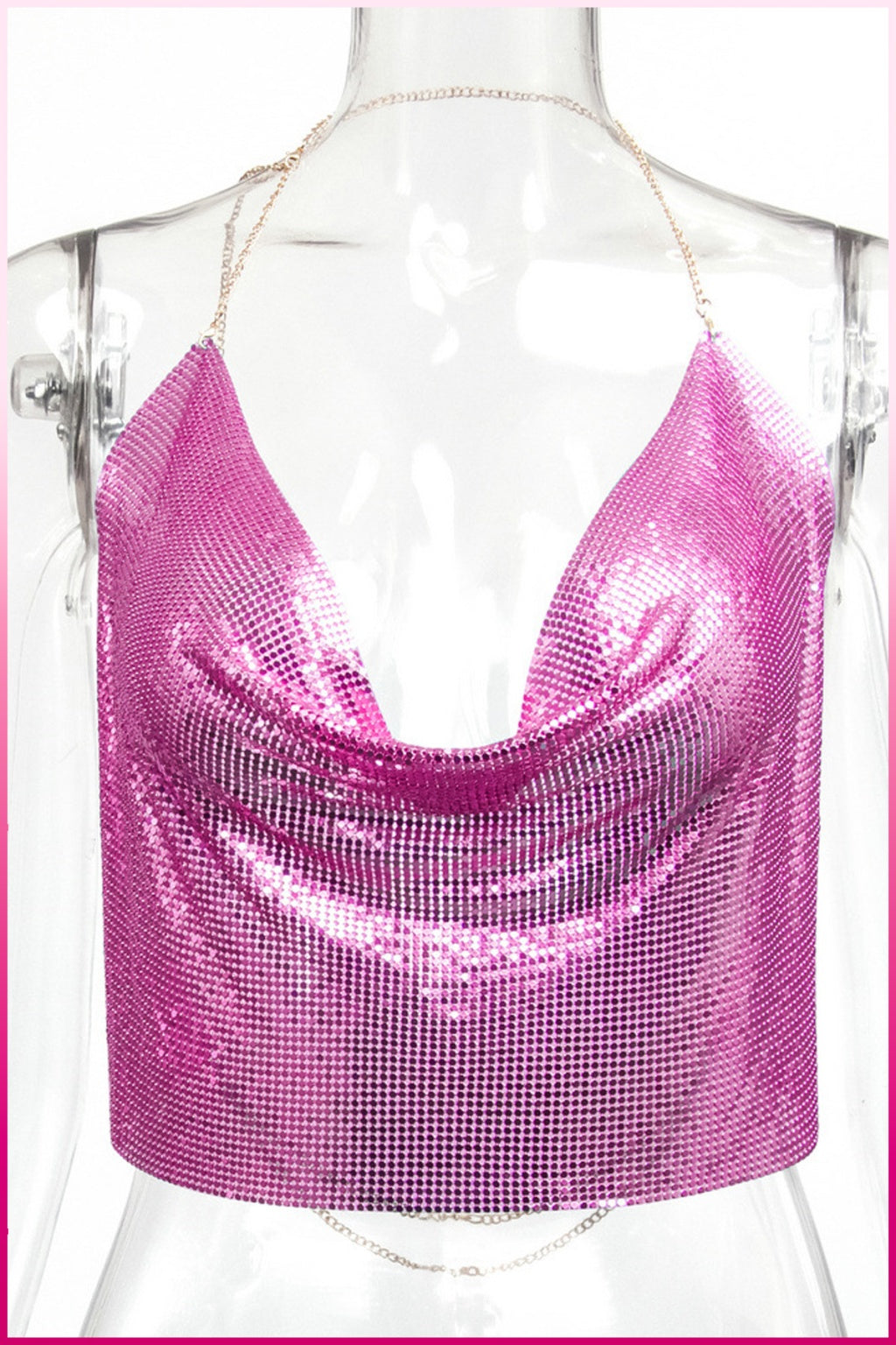 Parlak Fuşya Zırh Bustiyer, Zarif Parlak Crop