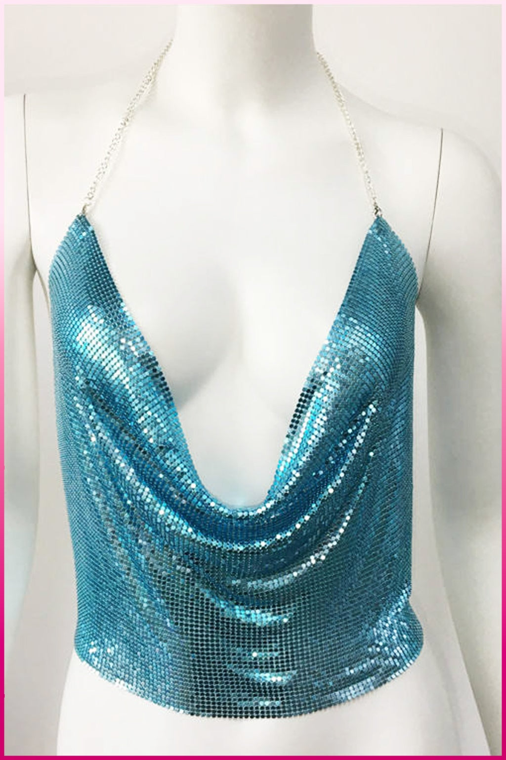 Kristal Mavi Taşlı Parlak Crop & Bluz Kolsuz Kayık Yaka Parti Plaj Büstiyer