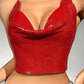 Kristal Kırmızı Taşlı Parlak Crop & Bluz Kolsuz Kayık Yaka Parti Plaj Büstiyer