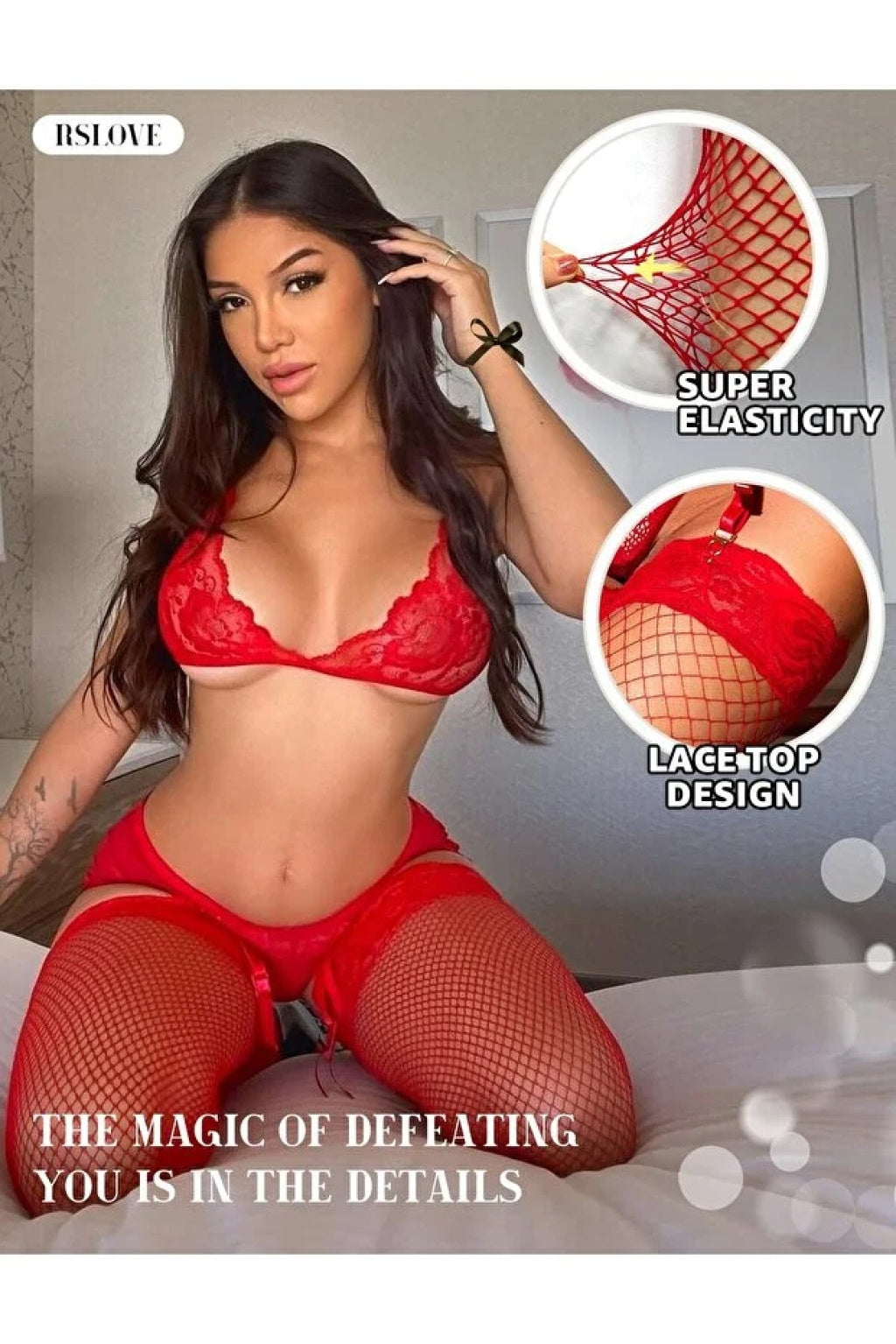 Kadın Kırmızı File Silikonlu Jartiyer Çorabı