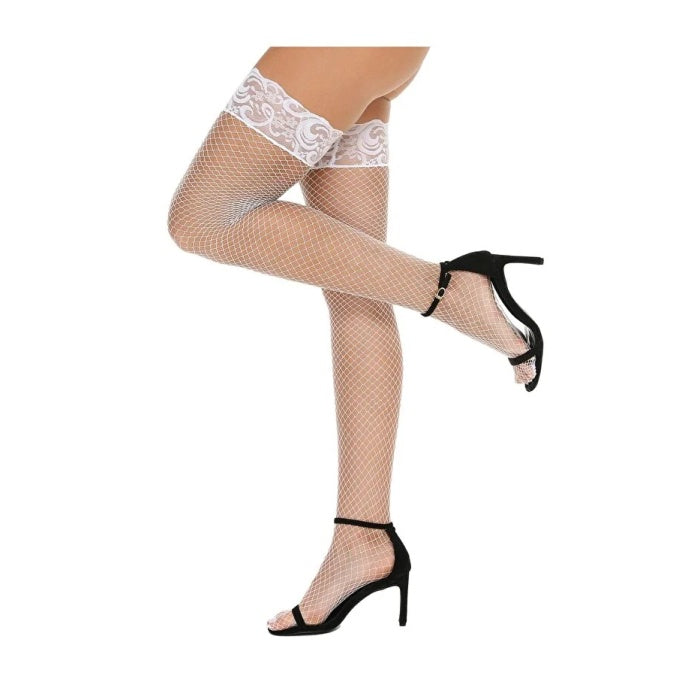 Kadın Beyaz File Silikonlu Jartiyer Çorabı