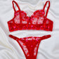 Kadın  Kalpli Kırmızı Dantelli Balenli  Sütyen Külot Takım