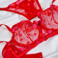 Kadın  Kalpli Kırmızı Dantelli Balenli  Sütyen Külot Takım