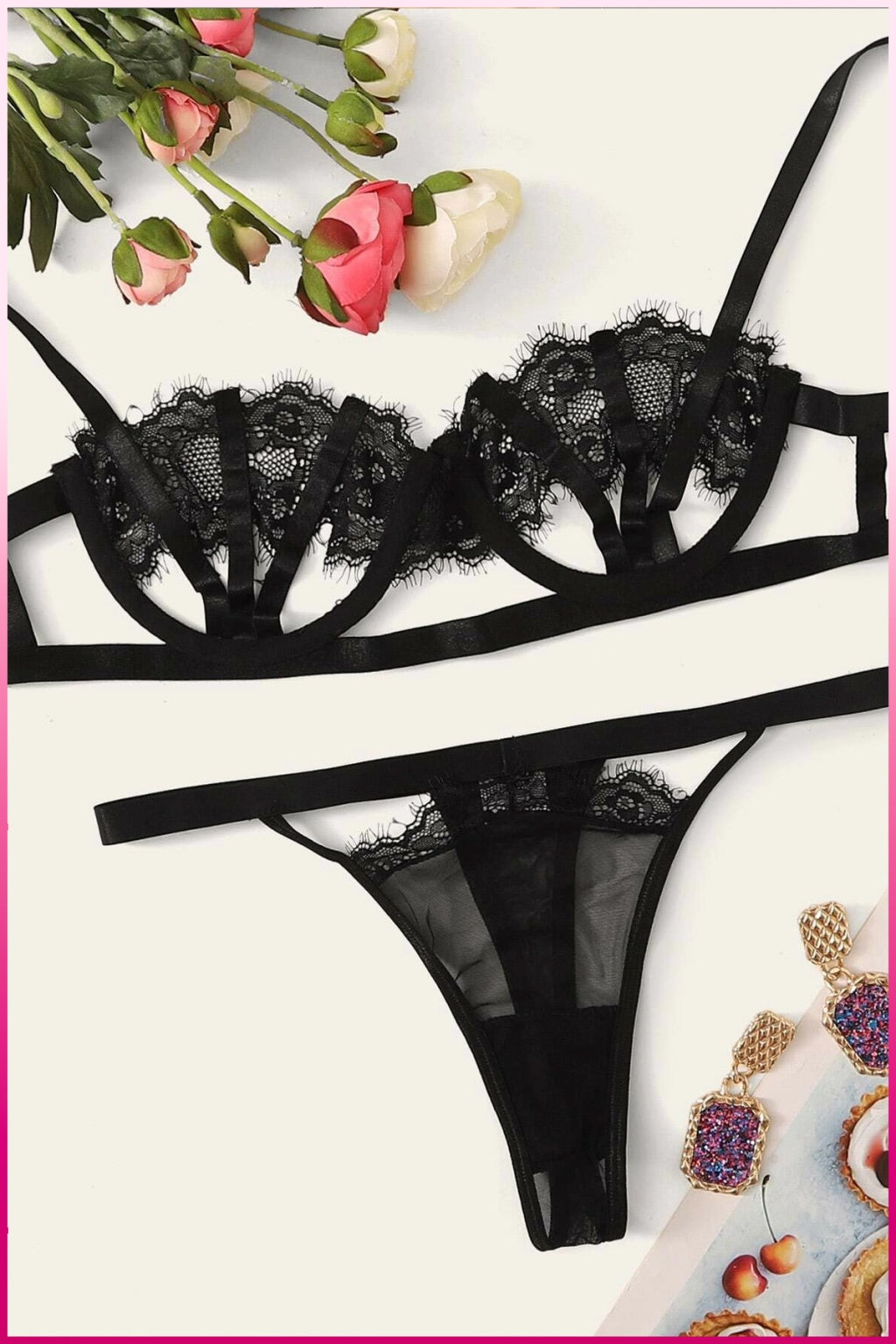 Kadın Siyah Midye Sütyen Takım