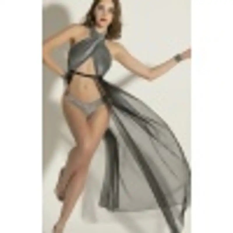 Gümüş Işıltılı Tül Detaylı Seksi Fantezi İç Giyim Seti,3 Parça Seksi Fantazi Kostüm