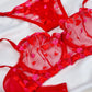 Kadın  Kalpli Kırmızı Dantelli Balenli  Sütyen Külot Takım