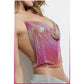 Kadın Degrade Pembe Taşlı Parlak Crop &amp; Bluz Kolsuz Kayık Yaka Parti Plaj Büstiyer