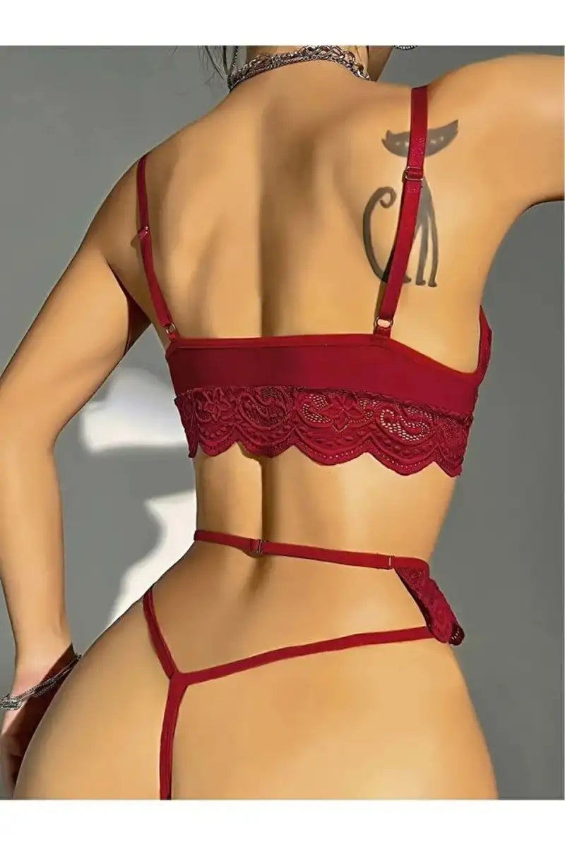 Kadın Bordo Dantel Detaylı Jartiyer Takım