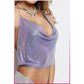 Kristal Lila Taşlı Parlak Crop &amp; Bluz Kolsuz Kayık Yaka Parti Plaj Büstiyer