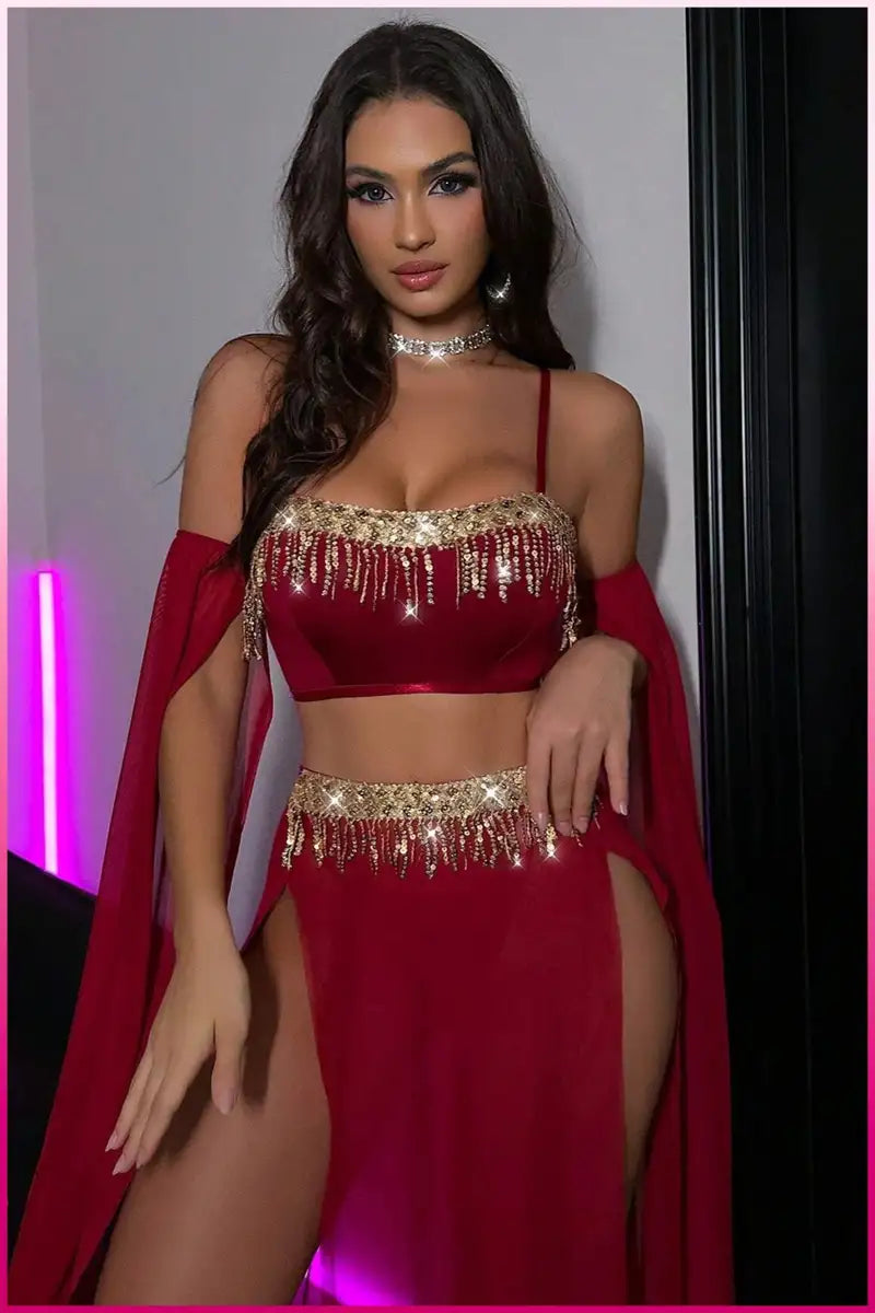 Bordo Pul Aksesuarlı Tül Etekli Kadın Seksi Gecelik