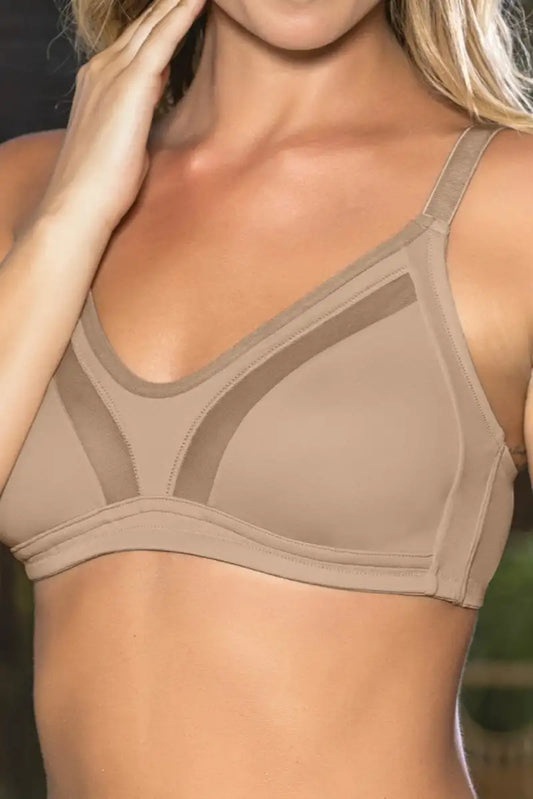 Büyük Beden Uyumlu Ten Tül Detaylı Günlük Sütyen, B,C Cup Balensiz Konforlu Sütyen