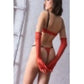 Fetiş Tarzı Turuncu Çıtçıtlı Sütyen ve Eldiven, String Takım,Transparan Detaylı Seksi İç Giyim
