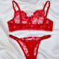 Kadın  Kalpli Kırmızı Dantelli Balenli  Sütyen Külot Takım