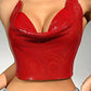 Kristal Kırmızı Taşlı Parlak Crop &amp; Bluz Kolsuz Kayık Yaka Parti Plaj Büstiyer