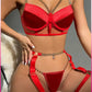 Kırmızı Merdiven Zincirli Göğüs Balenli Kadın Seksi Jartiyer Takım