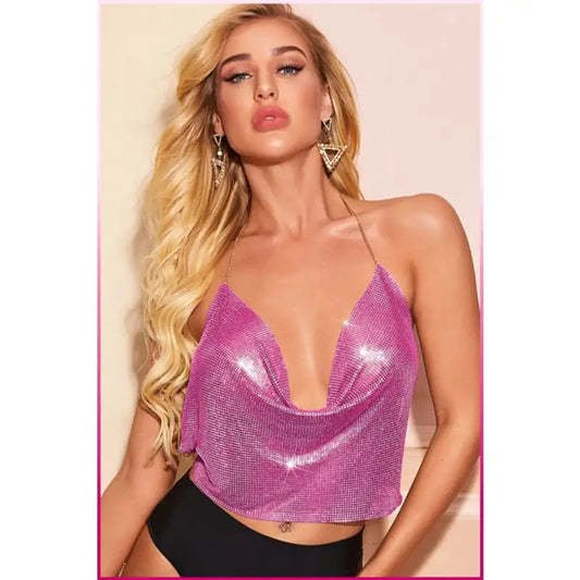 Parlak Fuşya Zırh Bustiyer, Zarif Parlak Crop