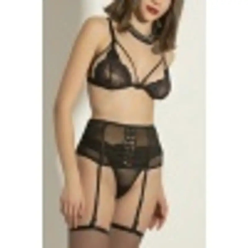 Bağcıklı Yüksek Bel Jartiyer Set,Seksi İç Giyim Kombini