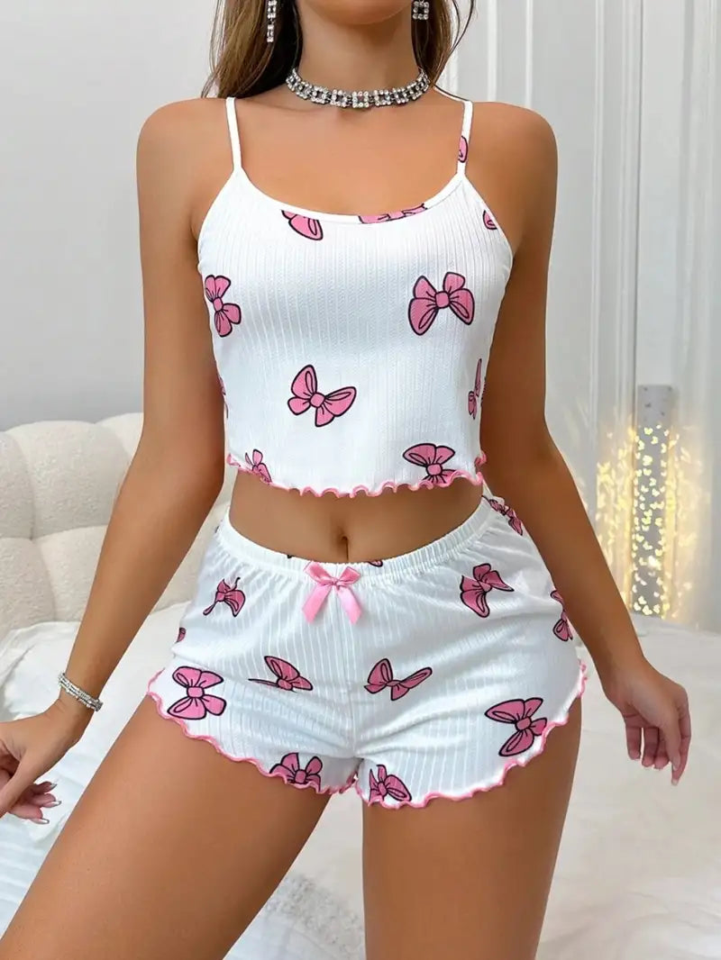 Kadın Fiyonklu Beyaz Şortlu Pijama Takımı