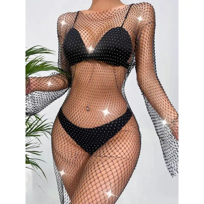 Işıltılı File Detaylı Uzun File Gece Elbisesi &amp; Taş İşlemeli Parti Modeli-Gece &amp; Davet Şıklığı