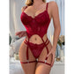 Bordo Babydoll İç Giyim Seti Bustiyer  ,Külot , Bacak Bantları