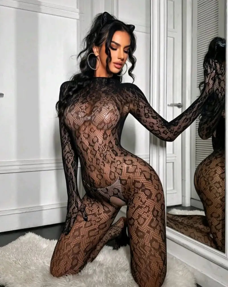 Leopar Desen Vücut Çorabı