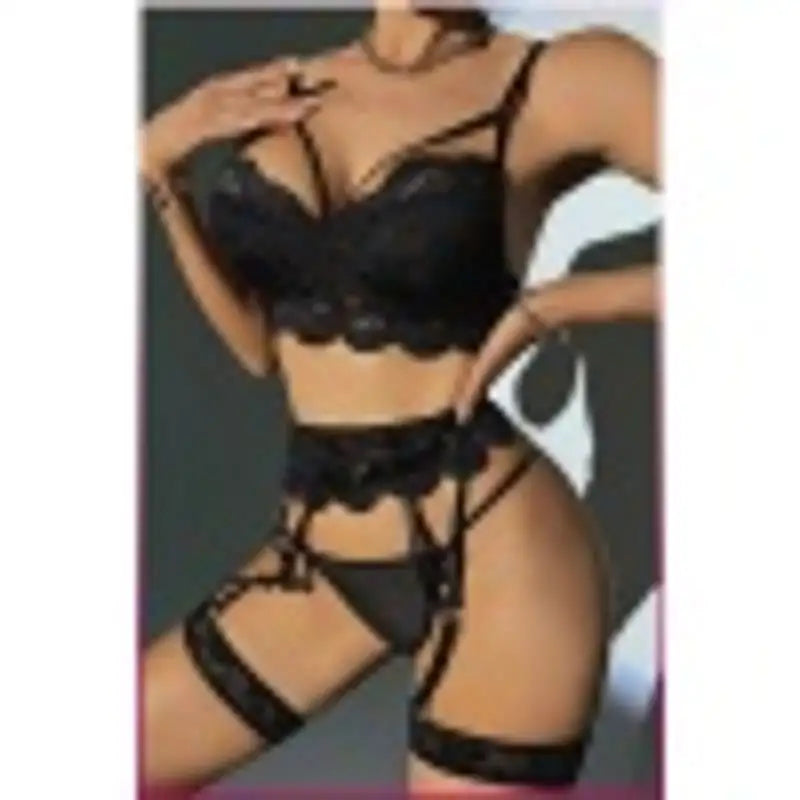 Kadın Siyah Dantel Detaylı Jartiyer Takım