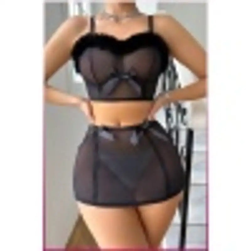 Siyah Tül Kurdele Detaylı Seksi İç Giyim Seti