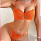 Kadın Oranj Dantelli Balenli  Sütyen Külot Takım