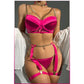 Fuşya Merdiven Zincirli Göğüs Balenli Kadın Seksi Jartiyer Takım