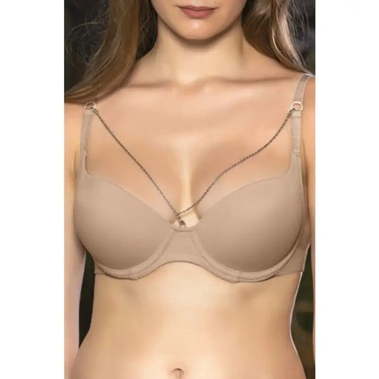 Günlük Kullanıma Uygun Ten Zincir Aksesuarlı Yarım Push-Up Sütyen,Destekli, Düşük Dekolte Uyumlu