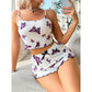 Kadın Lila Kebek Desenli Mini Şortlu Takım