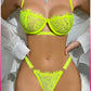 Kadın Neon Yeşil Dantelli Balenli  Sütyen Külot Takım